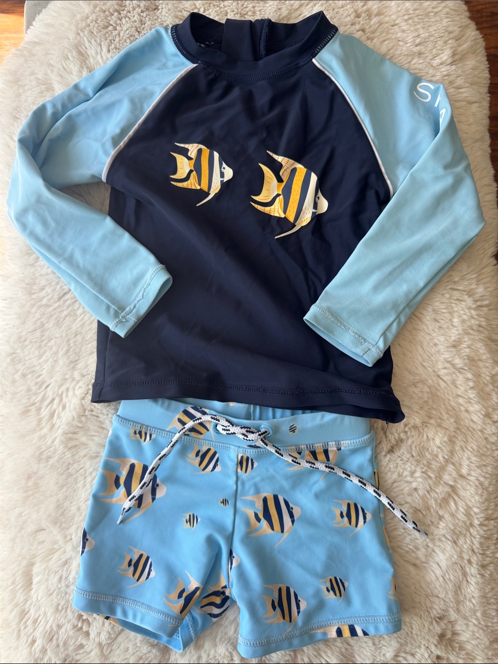 Snapper Rock Size 18-24mos Navy & Light Blue Fish Rash Guard Set